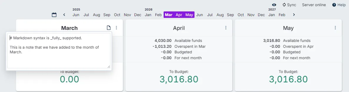 Budget header expanded